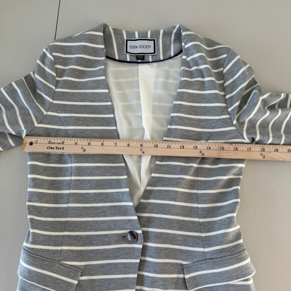 Eden Society Blazer Womens Small Gray White Striped Cotton Blend Knit Workwear - Picture 10 of 14